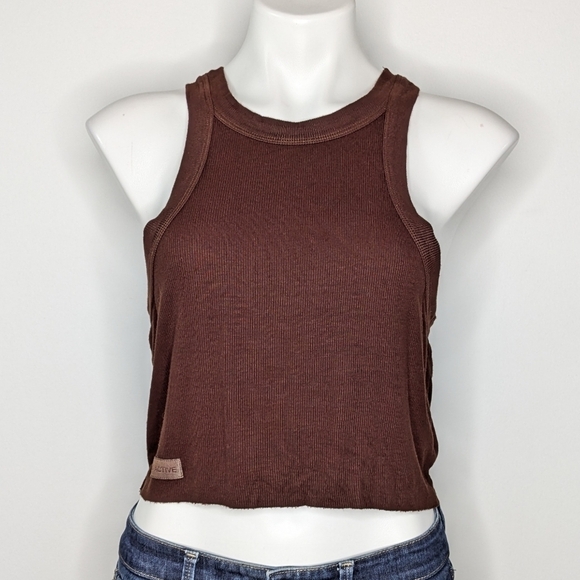 Set Active brown ribbed sleeveless cropped tank top XL - Picture 1 of 6